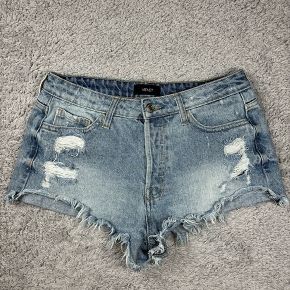 Vervet Shorts Womens 28 Denim High Waist Distressed Holes Streetwear Beach Vaca - Picture 1 of 4